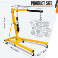 Garvee Engine Hoist,2 TON 4000lbs Folding Hydraulic Car Engine Motor Crane Lifter,Cherry Picker with 6 Iron Caster Wheels - Yellow