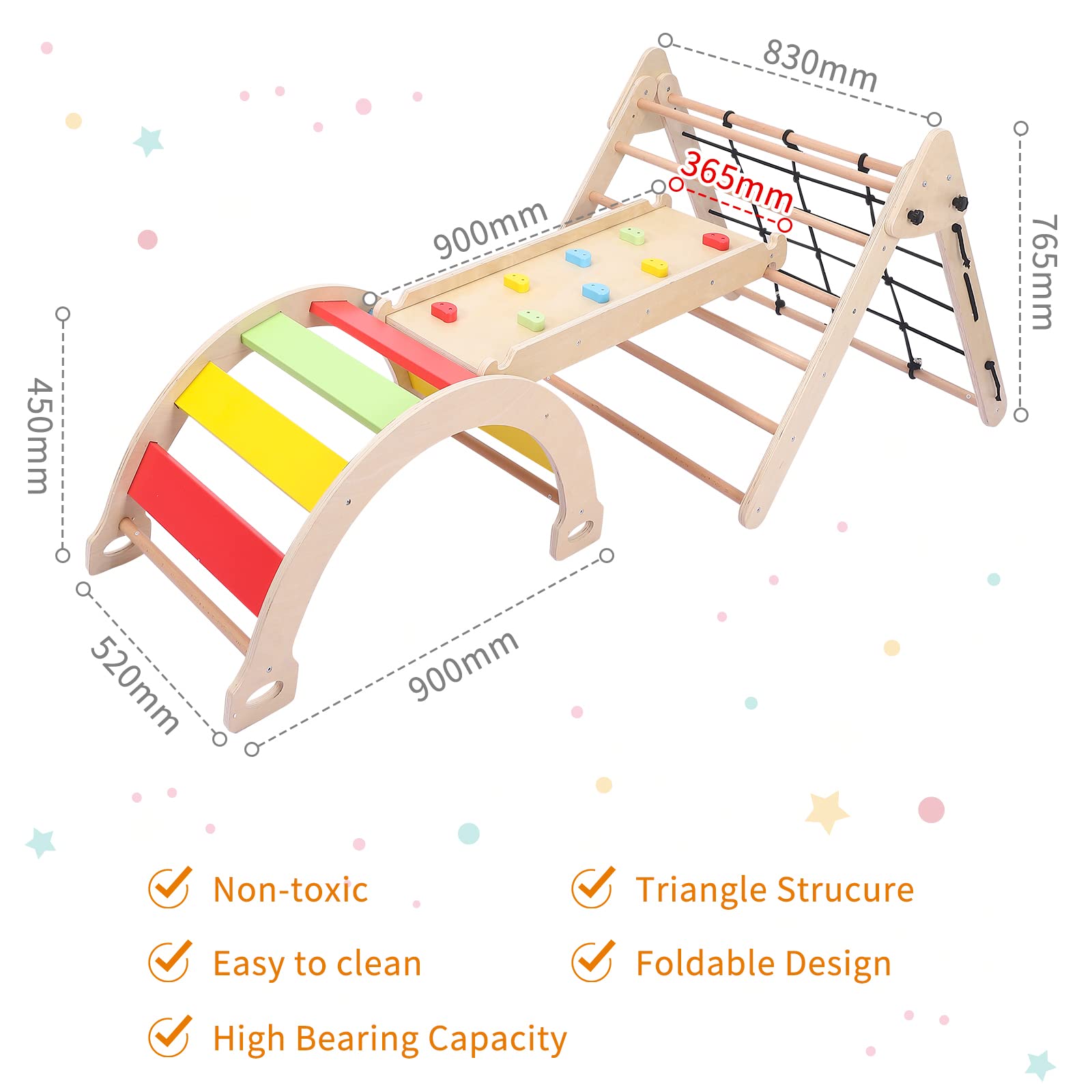 Garvee Toddler Indoor Gym Playset, 3 in 1 Wooden Climbing Toys, 3-Sided Wooden Triangle Climber with Climbing Net, Sliding Ramp & Board for Kids Boys Girls Indoor Gym Playset Gift, Home & Daycare