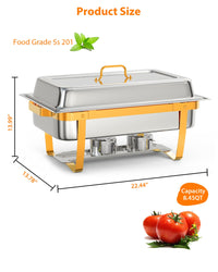 Garvee 8QT Chafing Dish Buffet Set (4-Pack) - Foldable Food Warmers with Spoons & Tweezers for Weddings, Parties, Banquets, and Catering Events (Gold)