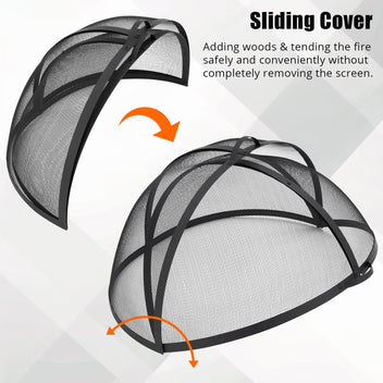 Garvee Outdoor Fire Pit Spark Screen Cover Accessory - 30 Inch Round Heavy Duty Stainless Steel Ember Cover with Heavy Duty Hinges, Flaky Black Design for Patio Backyard
