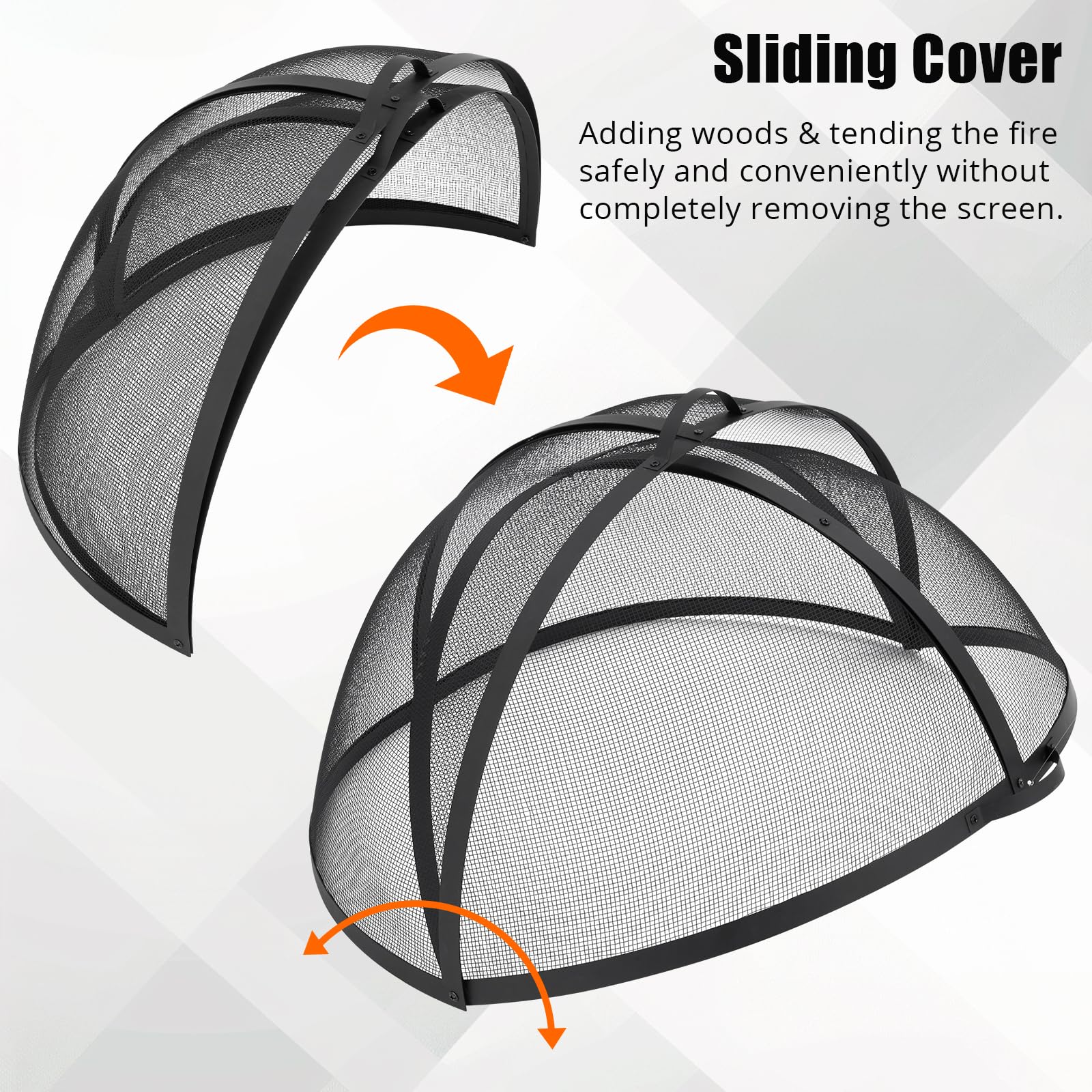 Garvee Outdoor Fire Pit Spark Screen Cover Accessory - 30 Inch Round Heavy Duty Stainless Steel Ember Cover with Heavy Duty Hinges, Flaky Black Design for Patio Backyard
