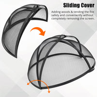 Garvee Outdoor Fire Pit Spark Screen Cover Accessory - 30 Inch Round Heavy Duty Stainless Steel Ember Cover with Heavy Duty Hinges, Flaky Black Design for Patio Backyard