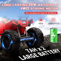Garvee Ride - P Series: 24V Kids ATV, Ride on Car 4WD Quad Electric Vehicle, 4x80W Powerful Engine, with 7AHx2 Large Battery, Accelerator Handle, EVA Tire, Full Metal Suspension, LED Light, Bluetooth&Music - Red