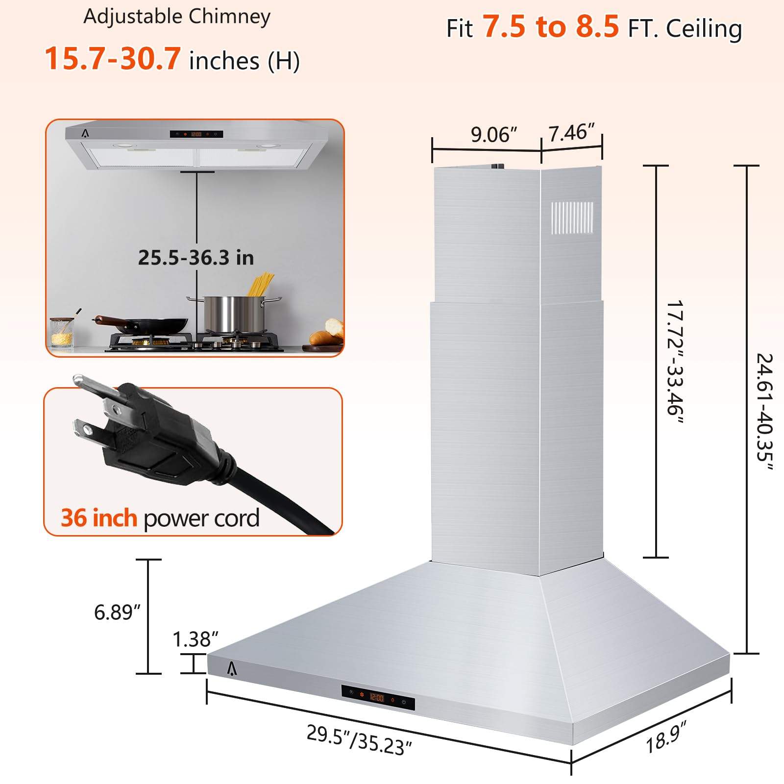 Garvee 30 Inch Wall Mount Range Hood 265 CFM, Touch Control, LED