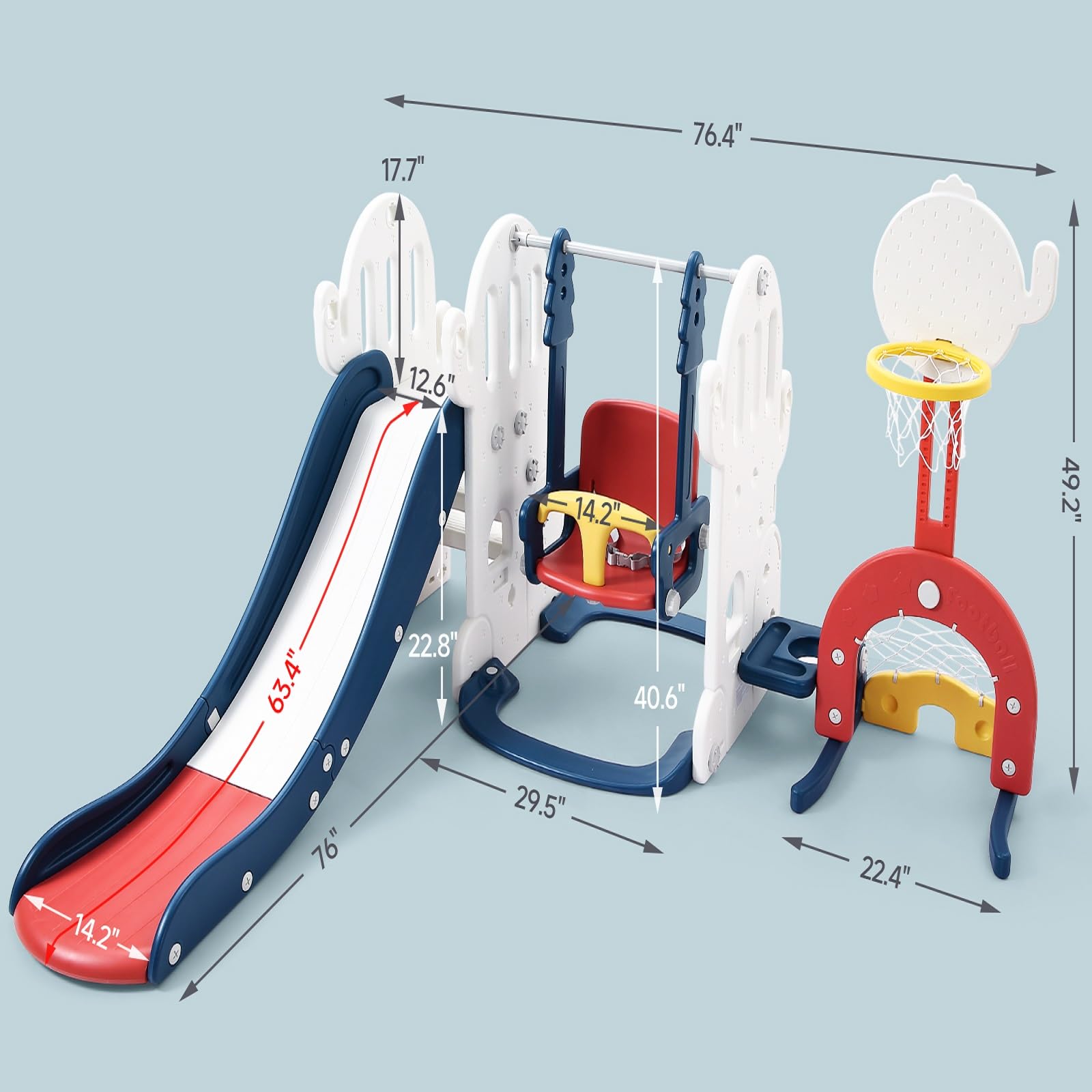 Garvee 7-in-1 Toddler Slide and Swing Set with Adjustable Swing, Basketball Hoop, Soccer Golf, Ring Toss, HDPE Material, Indoor Outdoor Playset for Kids Ages 1-3