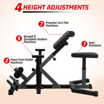 Garvee 2-In-1 Roman Chair & Preacher Curl Bench Multi-Function Heavy-Duty Hyperextension Bench for Home With Adjustable Height for Arms, Ab, Back, Glute & Leg Extension Exercise Equipment, Black