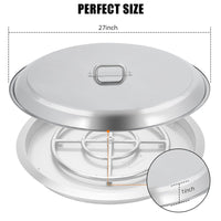 Garvee Fire Pit Cover – 27" Round Stainless Steel with Handle, Compatible with Bonfire, Inset Fire Pit Lid, Outdoor Patio Camping, Silver