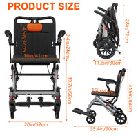 Garvee Ultra Lightweight Elderly Transport Wheelchair Weighs only 24 lbs. Portable Lightweight Folding Transport Chair, with Locking Handbrake, Removable Flip Armrests, Swinging Footrests, Supports 220 lbs.