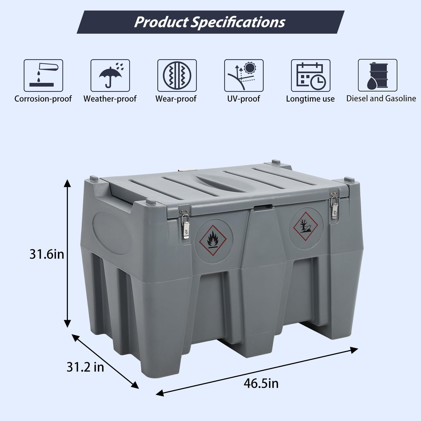 Garvee 128 Gallon Portable Fuel Tank with Pump - 10GPM High-Flow 12V DC Self-Priming Fuel Transfer Pump, 13.1ft Hose, and Auto Fueling Nozzle for Gasoline & Diesel, Grey