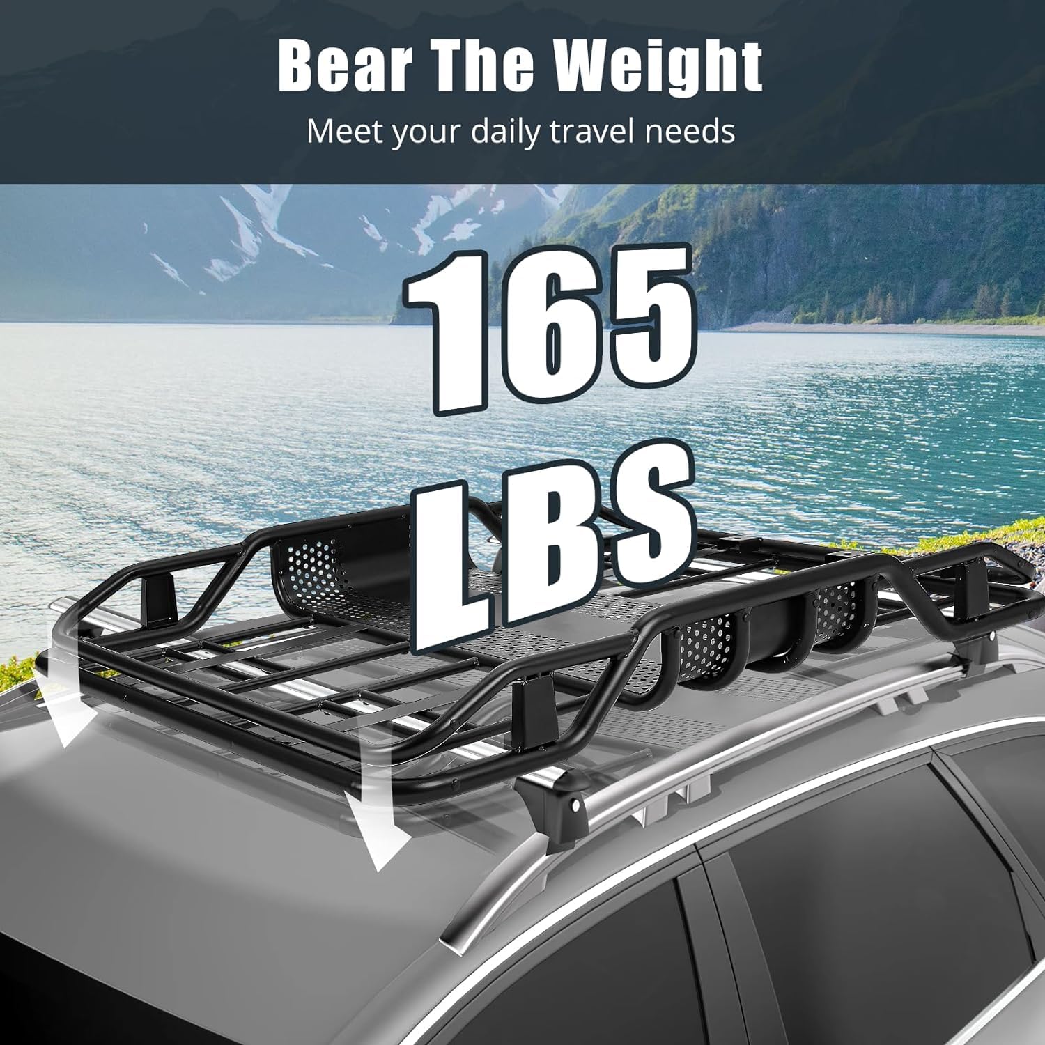 Garvee 50"x38"x6.3" Rooftop Cargo Basket, 165 lbs Capacity Lightweight Anti-Rust Roof Rack for SUVs, Cars & Trucks