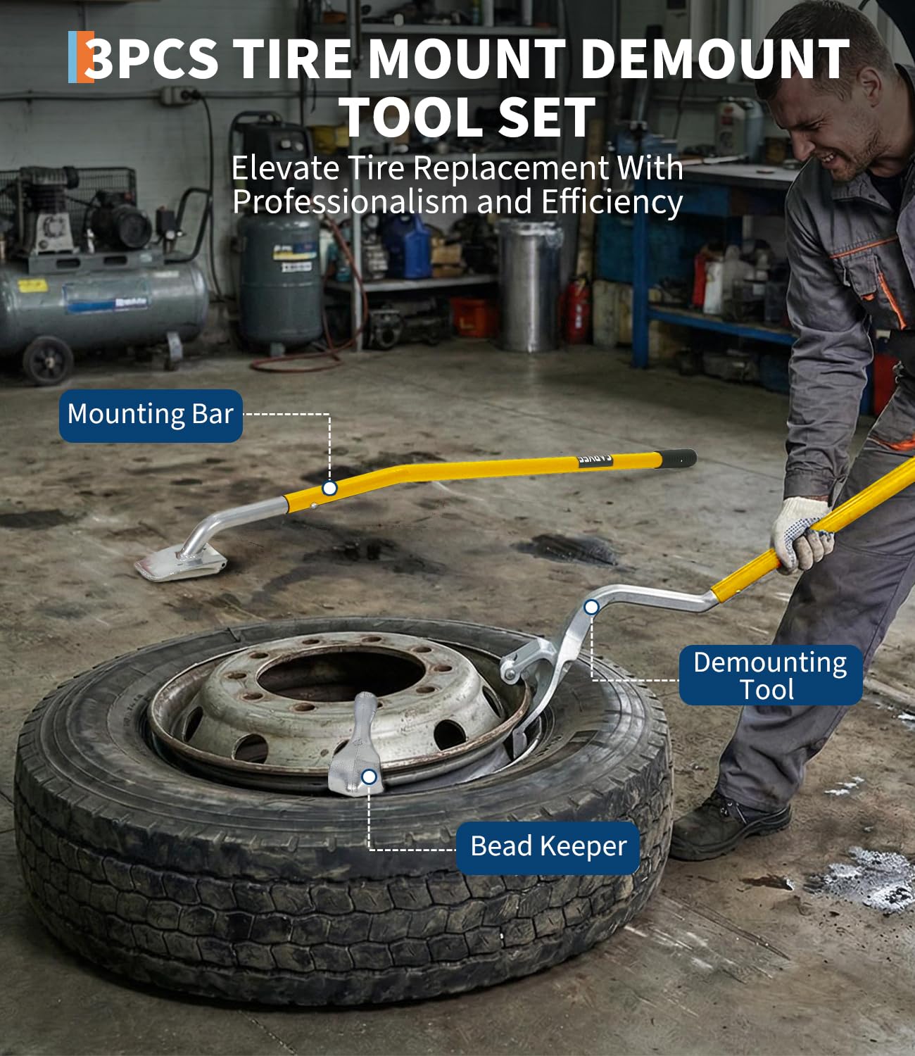 Garvee Tire Mount Demount Tool Kit, Manual Tire Changer w/Bead Keeper, 22.5" to 24.5" Tire Changer, Manual Tire Changing Tools for Car Repairing