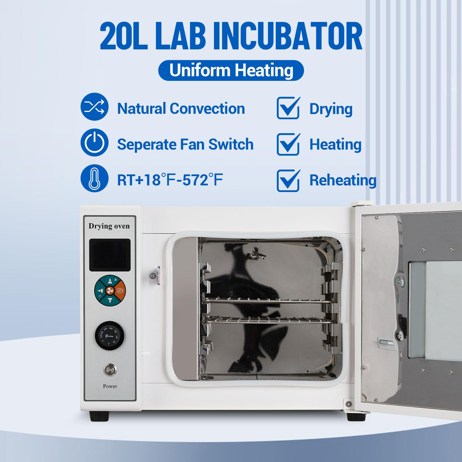 Garvee Lab Incubator, 20L Lab Incubator 600W, RT 5-70℃ Intelligent Control Scientific Digital Incubator, Temperature Control Medical Incubator