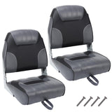 Garvee 2 Pack Folding High Back Boat Seats + Thickened Sponge Padding + Stainless Steel Screws + Waterproof PVC + Aluminum Hinges + 5" x 5" Bolt Hole Pattern + Fishing, Sightseeing - Dark Gray