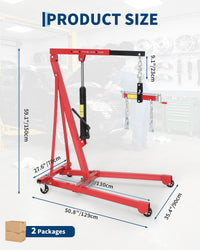 Garvee 3000 LBS Hydraulic Engine Hoist with Lever, 1.5-Ton Telescoping Boom Shop Crane with 4 Heavy-Duty Casters, Garage & Warehouse Cherry Picker for Automotive, Machinery, and Equipment Lifting, Red
