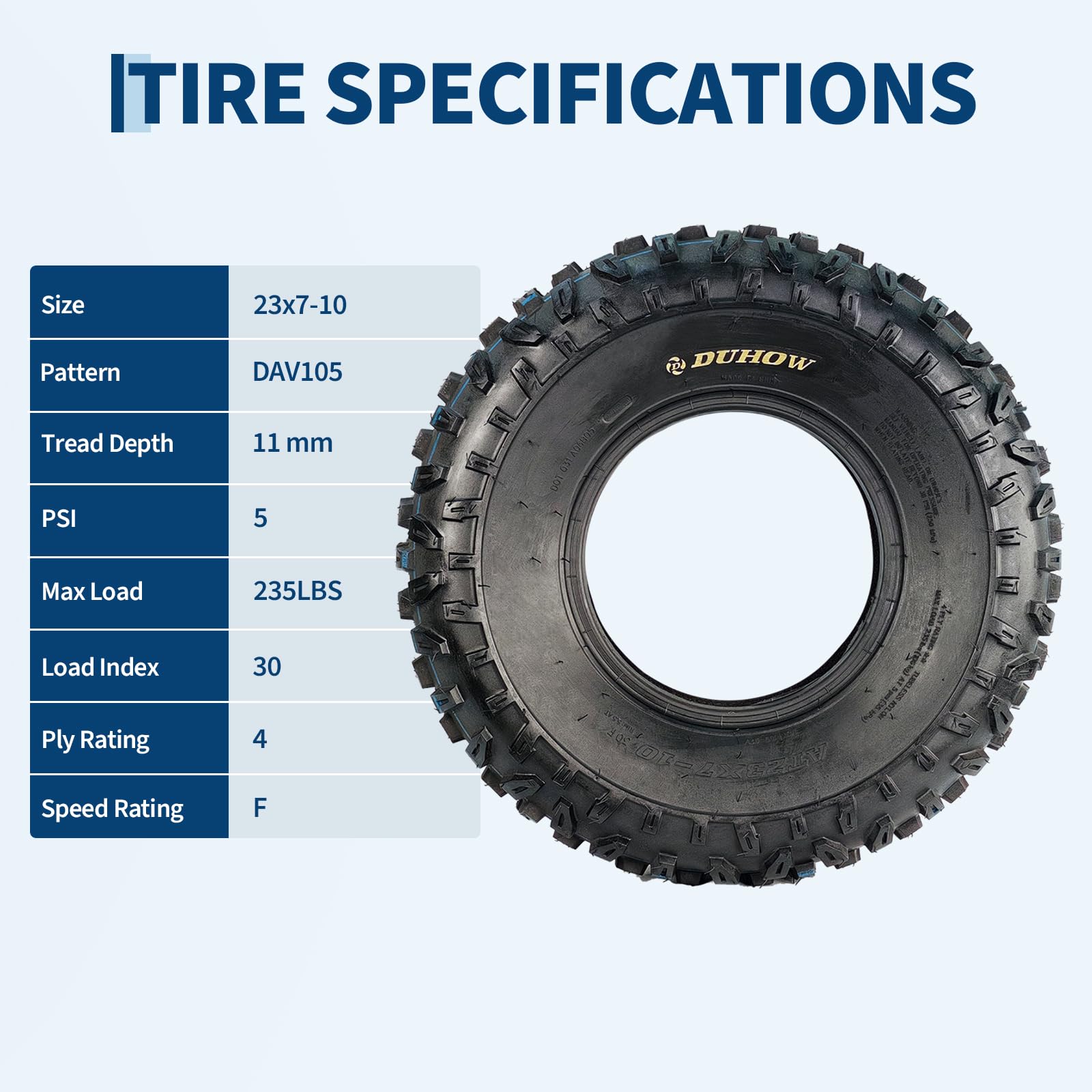 Garvee 23X7-10 ATV UTV Knobby Tires, Front 23X7x10 Sport Race 4 Ply Tubeless, Off-Road Mud Trails, 23 Inch Diameter, Black