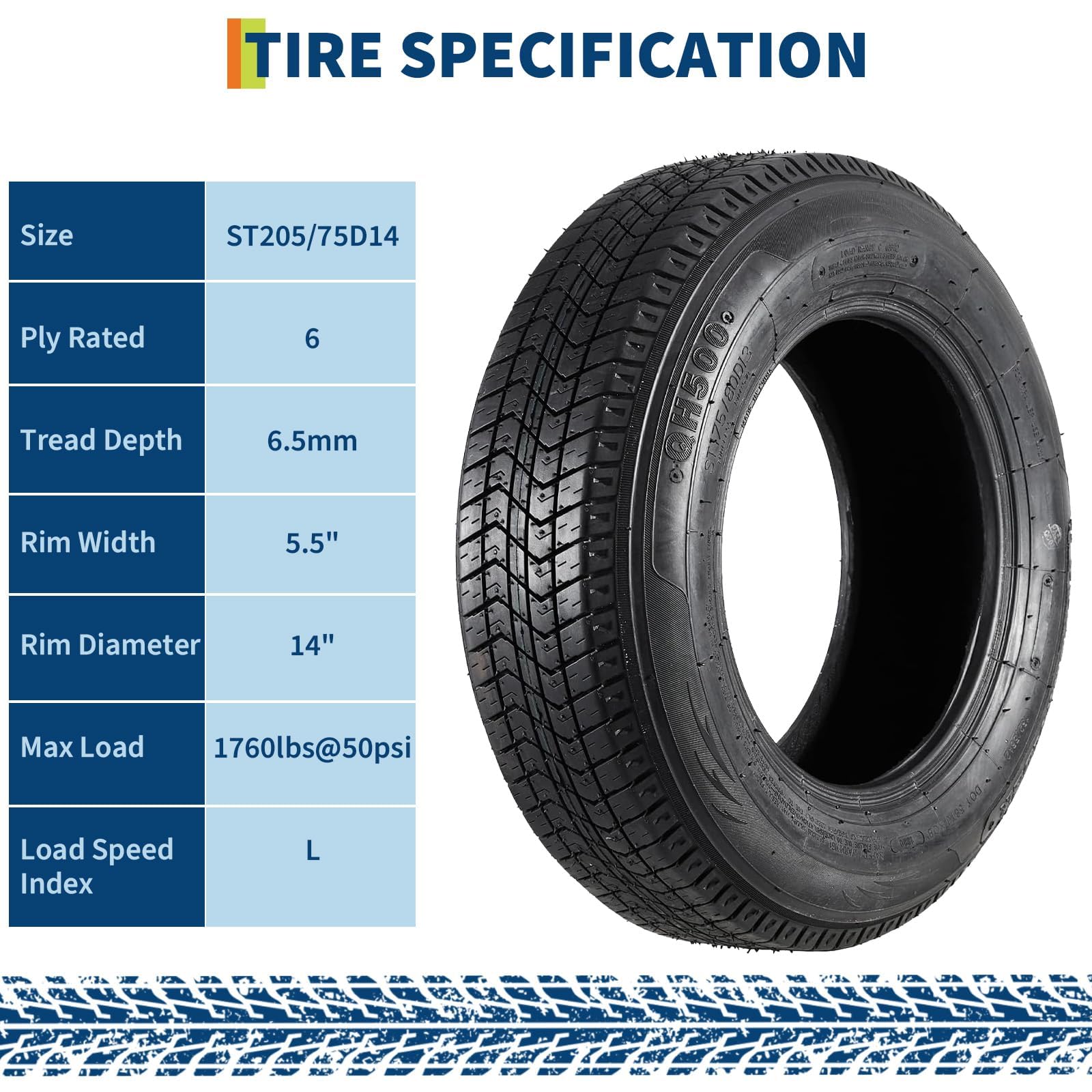 Garvee ST205/75D14 Trailer Tires, 6PR Load Range C, 14in Fuel-saving Designed Trailer Tires 205 75 14 for Travel/Camper/Landscape/Cargo/Utility/Boat/Horse/Farm/Hauler Trailer