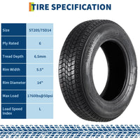 Garvee ST205/75D14 Trailer Tires, 6PR Load Range C, 14in Fuel-saving Designed Trailer Tires 205 75 14 for Travel/Camper/Landscape/Cargo/Utility/Boat/Horse/Farm/Hauler Trailer