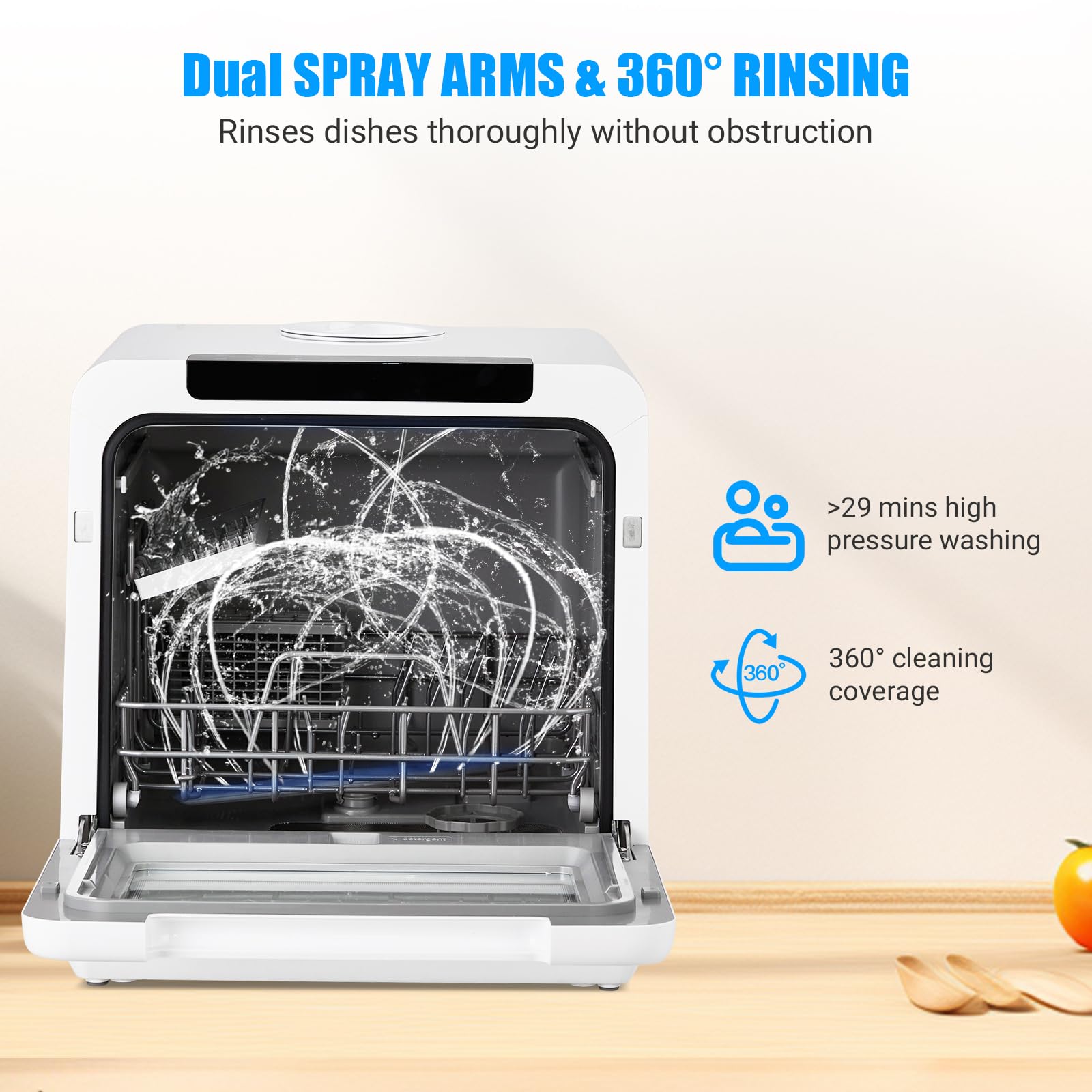 Garvee Dishwasher, Countertop Dishwashers, 5 Washing Programs Mini Dishwasher with 5L Built-in Water Tank, Dishwasher Machine 360° Dual Spray, Tabletop Dishwasher with High-Temp & Air-Dry Function