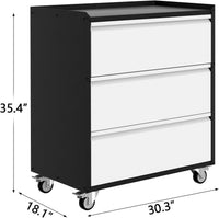 Garvee Metal Storage Cabinet with 3 Drawers, Heavy Duty Rolling Tool Cart, Locking Wheels, Ball Bearing Slides, Steel, Mobile Work Surface, Garage & Workshop