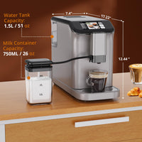Garvee Fully Auto Espresso Machine - One - Touch, LCD Touch Control Panel，20 - Bar, Auto Milk Froth, Dual Boiler, Compact, Gun Color