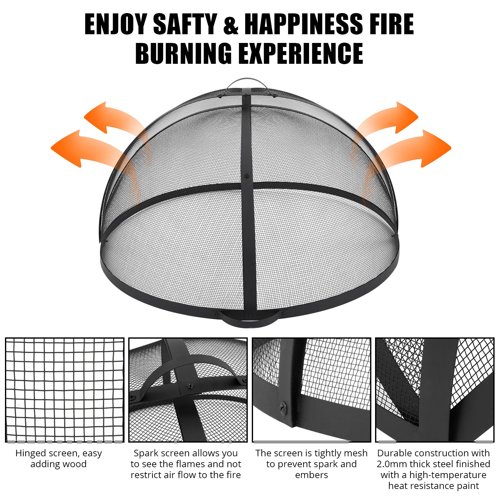 Garvee Outdoor Fire Pit Spark Screen Cover Accessory - 30 Inch Round Heavy Duty Stainless Steel Ember Cover with Heavy Duty Hinges, Flaky Black Design for Patio Backyard