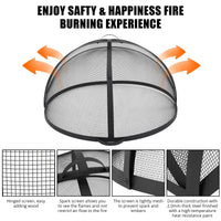 Garvee Outdoor Fire Pit Spark Screen Cover Accessory - 30 Inch Round Heavy Duty Stainless Steel Ember Cover with Heavy Duty Hinges, Flaky Black Design for Patio Backyard