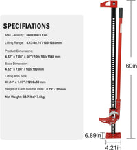 Garvee 60" Farm Jack Heavy-Duty Off-Road Jack 6600 LBS Load Cast Iron & Steel Serrated Base Wide Range Lift for Tractor Truck SUV ATV