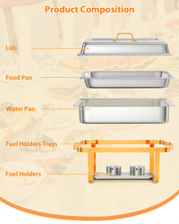 Garvee 8QT Chafing Dish Buffet Set (6-Pack) - Foldable Food Warmers with Spoons & Tweezers for Weddings, Parties, Banquets, and Catering Events (Gold)