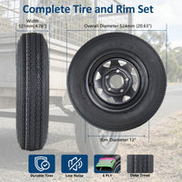 Garvee 4.80-12 Trailer Tires with 12 in Rims, 5 Lug, Load Range C, Multi-Function Lawn Mower & Tractor Tires, Black, 2 Pack