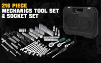 Garvee Mechanics Tool Set 216-Piece SAE/Metric Socket & Wrench Kit Durable Rolling Tool Box Portable for Automotive Repair DIY