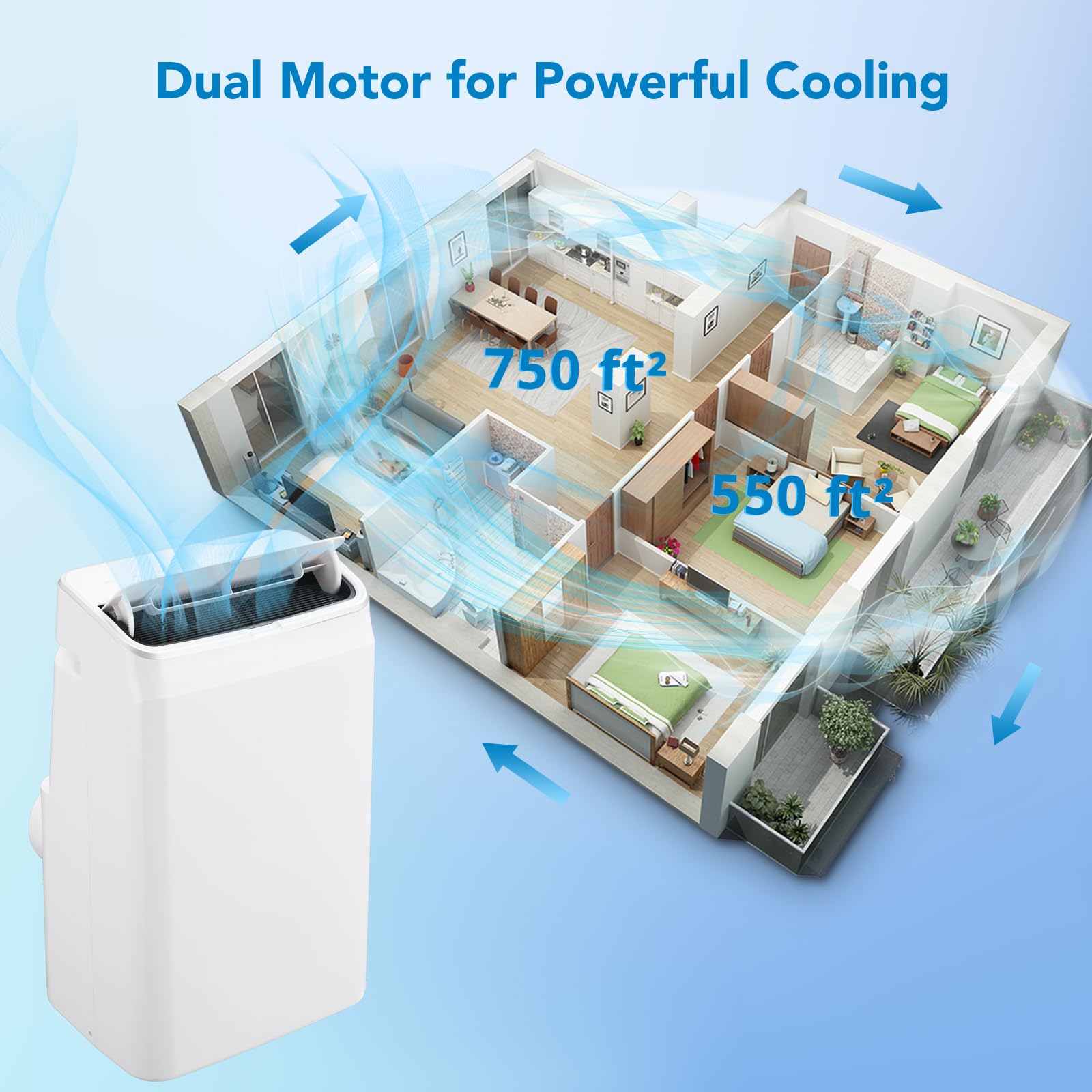 Garvee 14000 BTU Portable Air Conditioners with Remote Control, 3-in-1 Free Standing Cooling AC Unit with Fan & Dehumidifier, Cools Room up to 750 sq.ft, Smart/Sleep Mode, 3 Speed, Auto Swing, 24H Timer