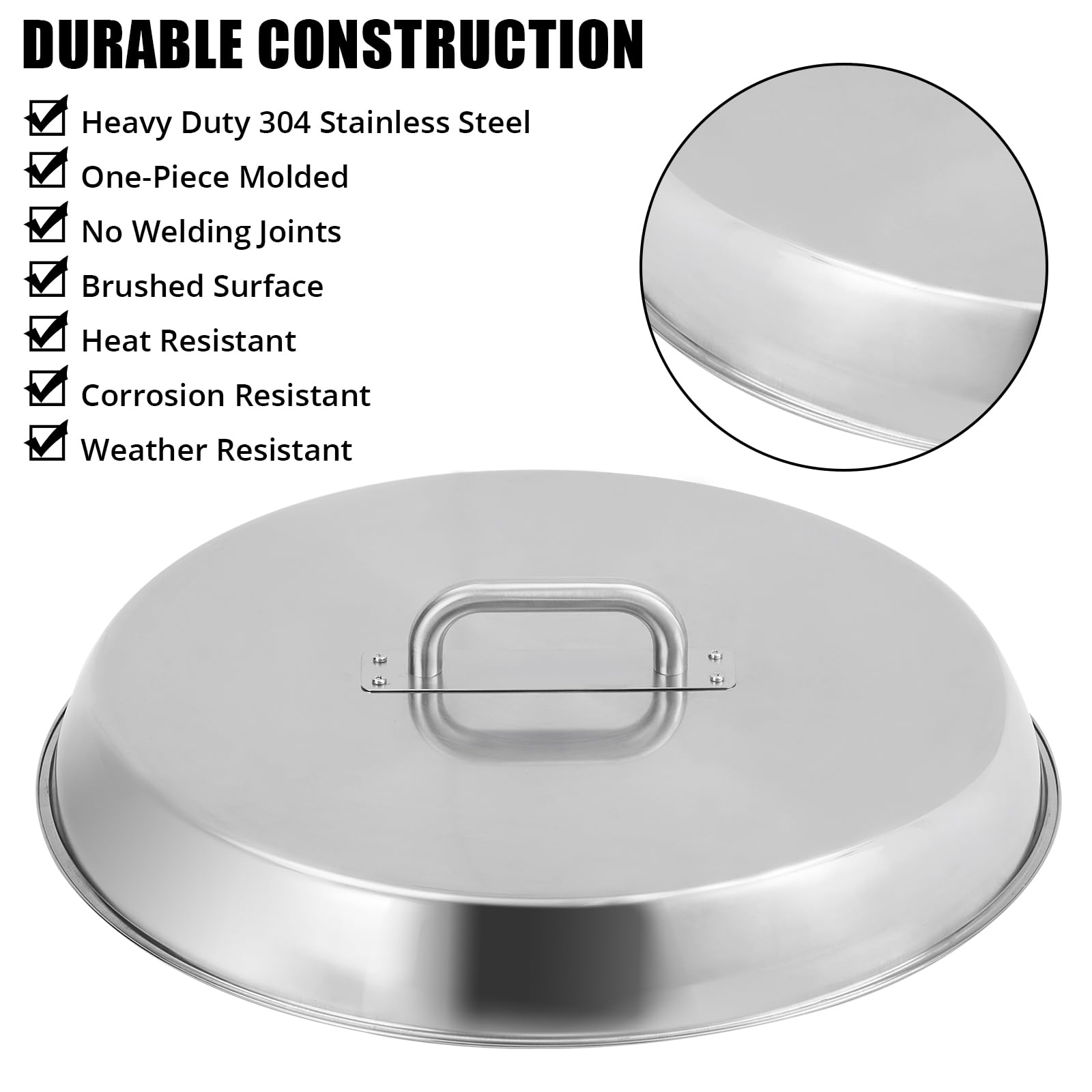 Garvee Fire Pit Cover – 27" Round Stainless Steel with Handle, Compatible with Bonfire, Inset Fire Pit Lid, Outdoor Patio Camping, Silver