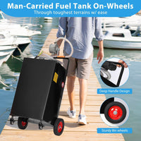 Garvee 40-Gallon Fuel Caddy - Portable Polyethylene Gasoline and Diesel Tank with Manual Rotary Pump, 360° Swivel Connector, 4 Wheels, and Side Hook for Cars and Boats, Black