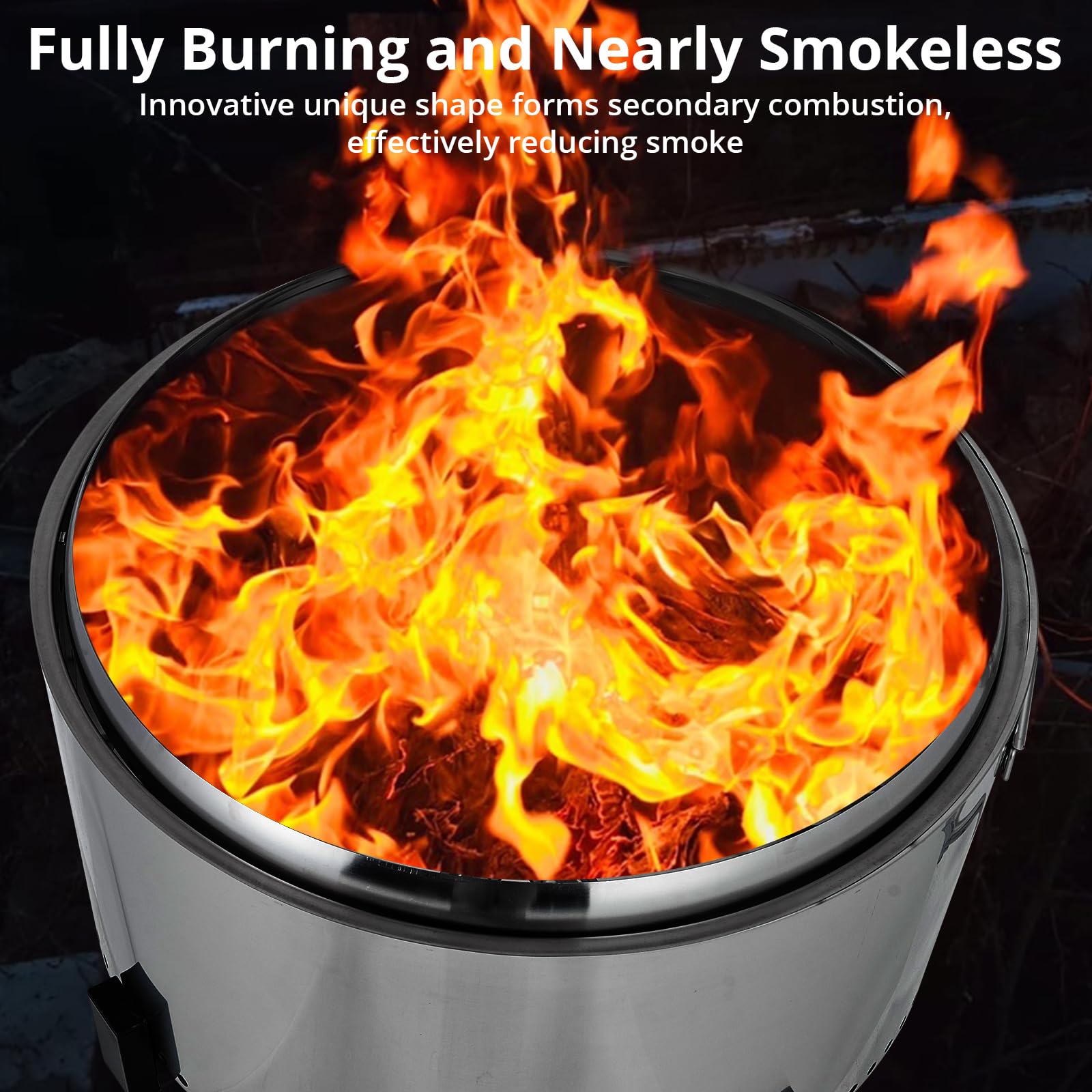 Garvee 27 Inch Smokeless Firepit Outdoor, Stainless Steel Fire Pit with Removable Stand & Ash Pan, Large Portable Outdoor Fire Pit, Smokeless Wood Burning Firepit for Camping Backyard