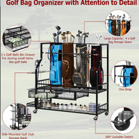 Garvee Golf Bag Storage Garage Organizer,Golf Bag Storage Rack w/Drawer for Golfing Bags, Clubs, Balls, Gadgets, Accessories & Equipment,Golf Bag Stand w/Wheels for Home, Golf Course