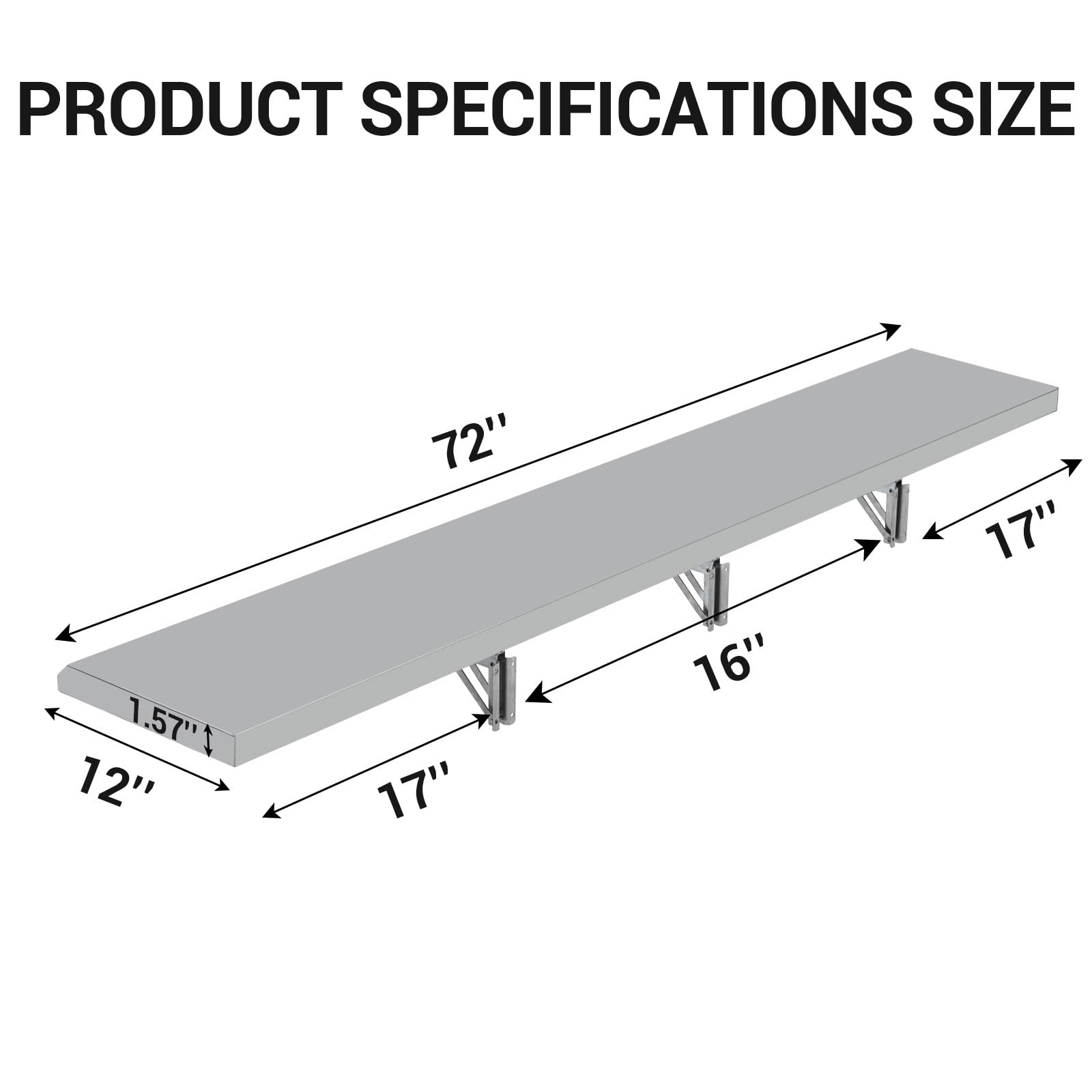 Garvee Folding Concession Shelf 72" x 12" - 304 Stainless Steel, Wall Mount, Drop Down, for Food Truck, BBQ, Restaurant