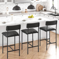 Garvee Counter Height Bar Stools Set of 2, Classic Barstools with PU Leather, Footrest, Ergonomic Soft Backrest, Easy Assembly, Ideal for Kitchen Island, Black