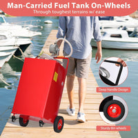 Garvee 30 Gallon Fuel Gas Caddy with 8 Inch Wheels Siphon Pump, Manual Nozzle 360° Swivel Connector, Portable for Car Mower Tractor Boat Motorcycle, Red