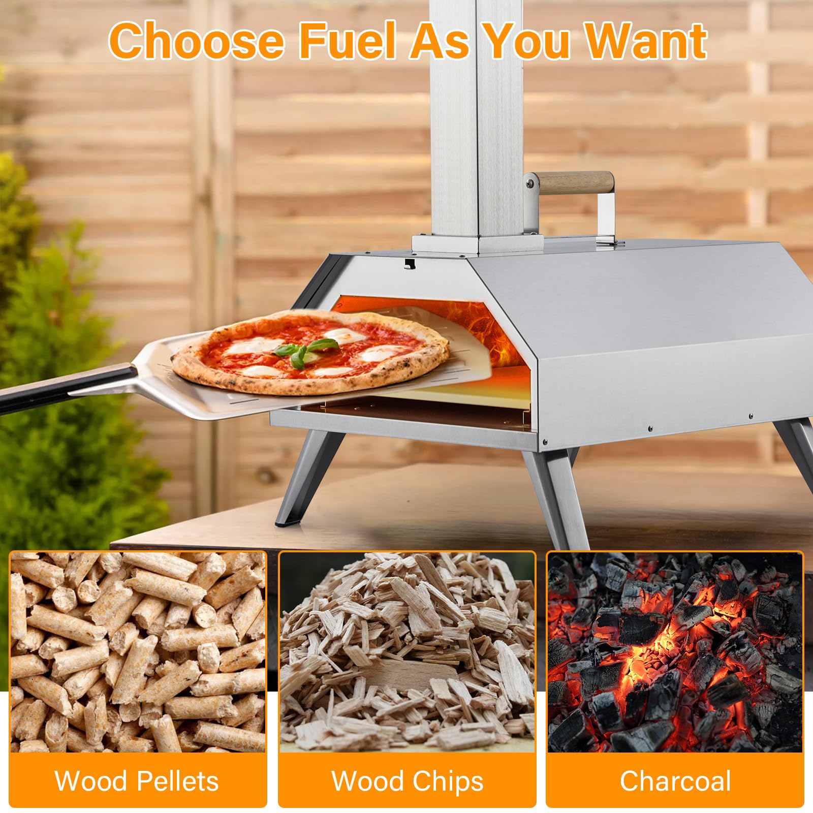 Garvee Pizza Ovens Wood Pellet 12" Portable Pizza Oven Outdoor, Stainless Steel Pizza Oven Cooking Pizza Maker for Charcoal Grill On Backyard Camping Party