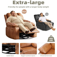 Garvee Oversized 27" Recliner Chairs with Heat and Massage, 360° Swivel Lazy Boy Recliner Chair for Adults, Manual Rocking Chair with Cup Holder for Living Rooms, Bedrooms and Nurseries, Retro Brown