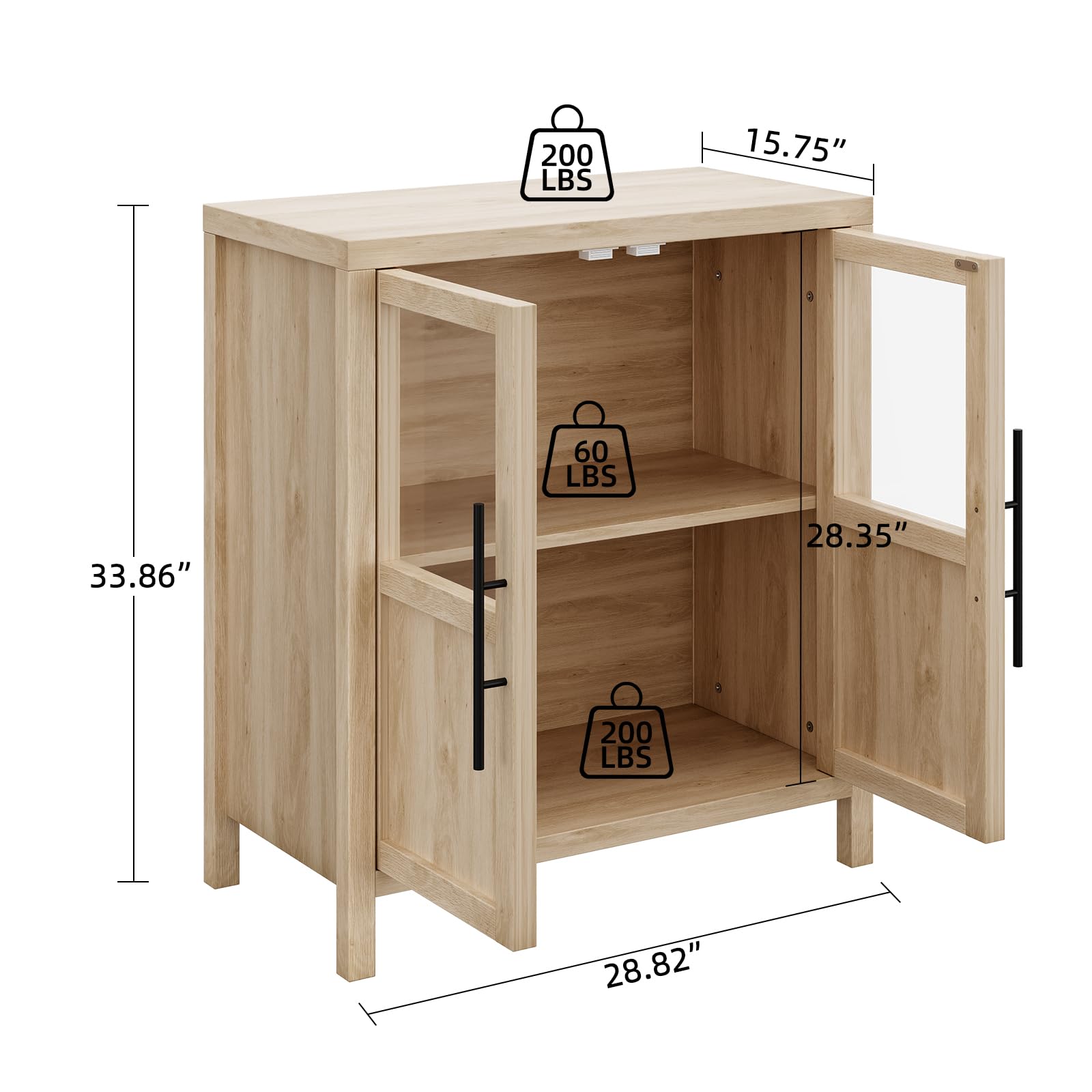 Garvee Sideboard Buffet Cabinet with Glass Doors, 29" Large Buffet Cabinet with Storage, Modern Farmhouse Storage Cabinet Table for Kitchen Dining Room, Living Room(Glass with 2 Door, Pear Wood)