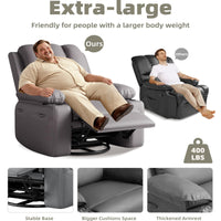 Garvee 22" Widen Rocker Swivel Recliner Chair, Lazy Boy Recliner for Adults, with 1.5X Sponge Filling, Side Pocket, and Cup Holder, for Living Room, Bedroom, and Nursery, Grey