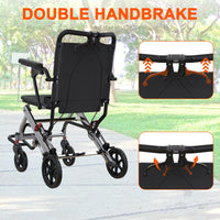 Garvee Ultra Lightweight Elderly Transport Wheelchair Weighs only 24 lbs. Portable Lightweight Folding Transport Chair, with Locking Handbrake, Removable Flip Armrests, Swinging Footrests, Supports 220 lbs.