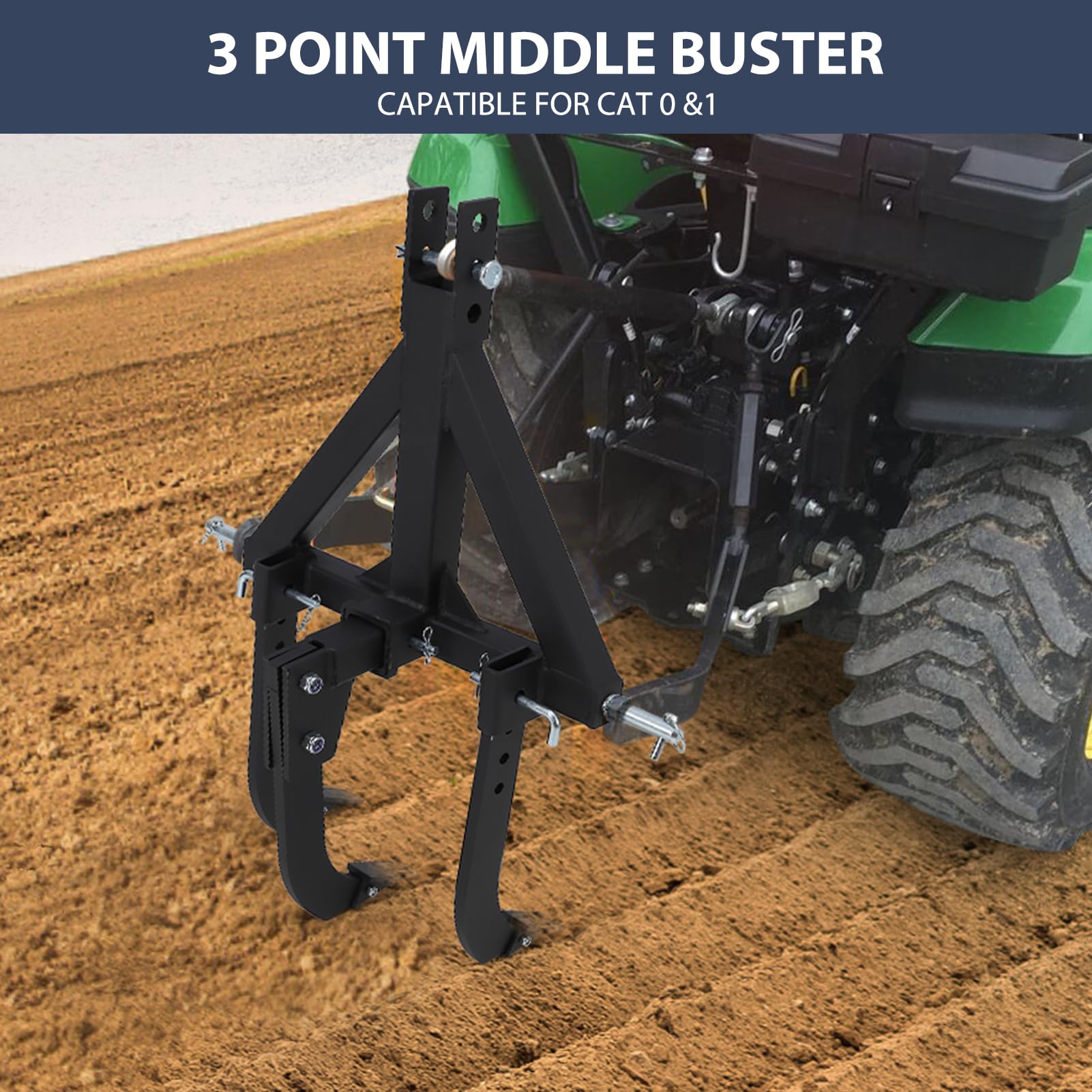 Garvee Middle Buster for CAT 0& 1, 3-Point Quick Hitch Tractors with 3 Adjustable & Replaceable Ripper Shanks, Upgraded Heavy Duty Steel Furrowing Plow