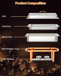 Garvee Chafing Dish for Buffet Set, 6 Packs 8 Qt Chafers and Buffet Warmers Sets with Folding Frame, Spoon & Tweezer for Weddings Parties Banquets Catering Events, Rose Gold