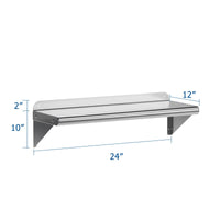 Garvee Wall Mount Stainless Steel Shelf 12 x 24 Inch, NSF Certified Shelves, 230 lb Load Capacity Heavy Duty Floating Shelf Kitchen Storage Racks for Restaurant, Hotel and Garage