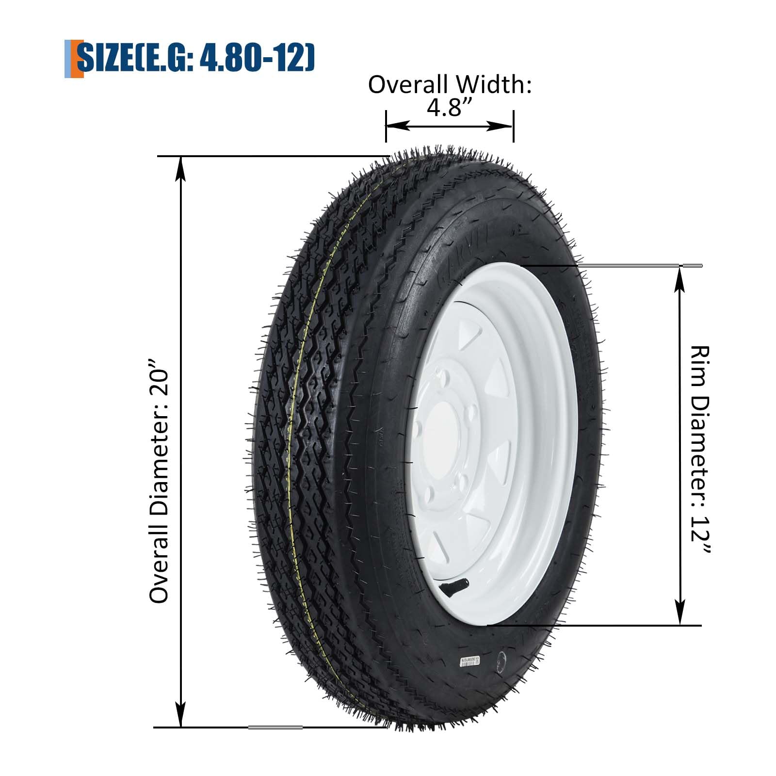 Garvee 4.80-12 Trailer Tire and Wheel Assembly, Heavy-Duty Load Range C, 12 Inch White Modular Wheel for Utility Boat Camper Trailers, Set of 2