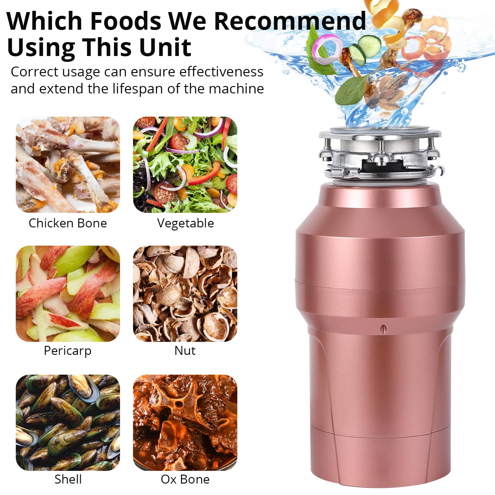 Garvee Garbage Disposal, 0.75HP 3/4H Sink Garbage Disposal With wireless Switch, 560W 4200r/Min Continuous Feed Food Waste Disposer Cleaner With 14 In Power Cord