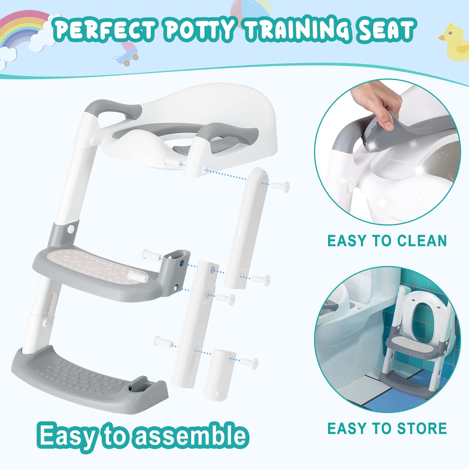 Garvee Potty Training Seat, Height Adjustable Toddler Toilet Seat for Kids Boys Girls, 2 in 1 Potty Training Toilet, Splash Guard Anti-Slip Pad Step Stool