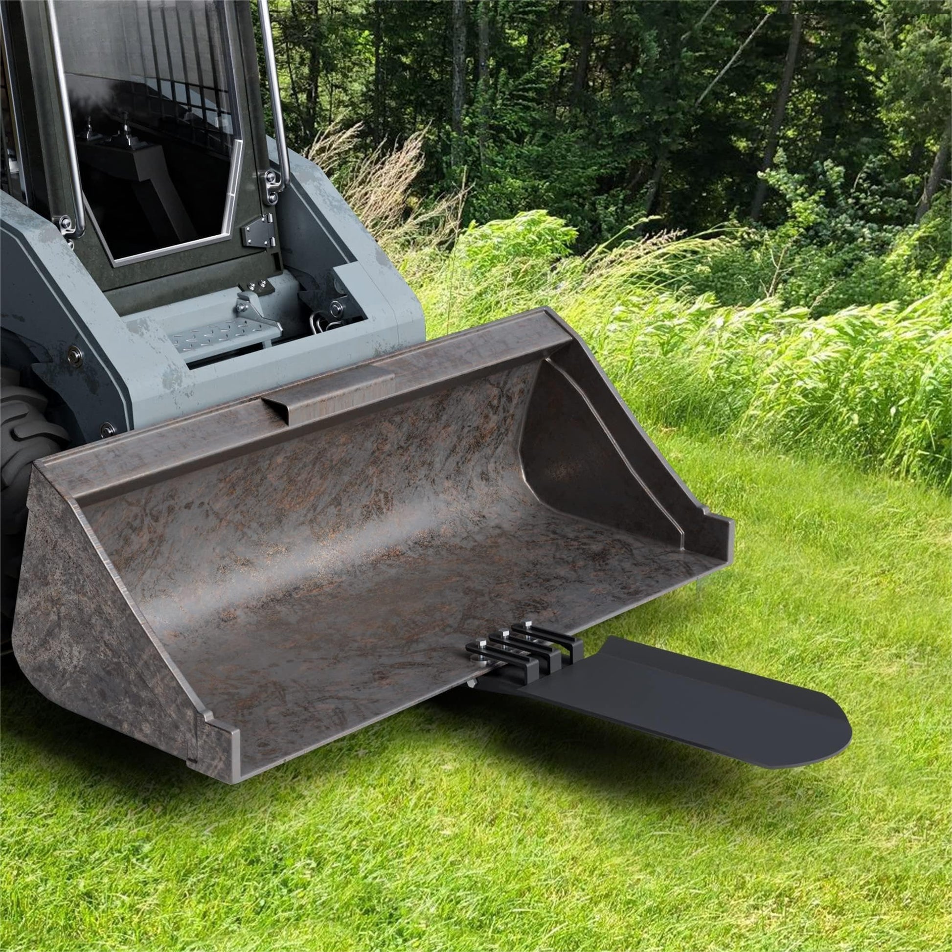 Garvee 46x19 Inch Clamp On Quick Spade Combo Bucket/Skid Steer Loader Fork, Attachment for Skid Steer, Tractor Bucket or Pallet Fork, Integrated Chain Hook, Dig Footings, Trenches & Stump Removal